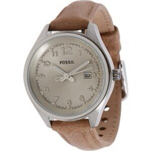 Fossil Silver and Brown Watch with Leather Strap